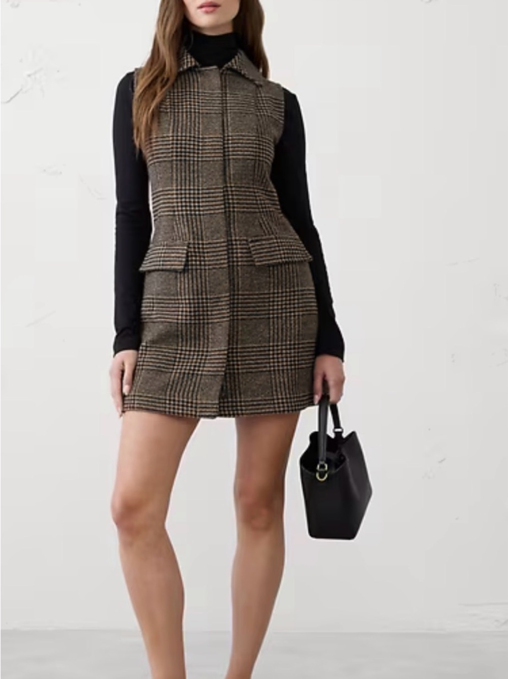 Banana Republic Factory Brown Plaid Button-Front Sleeveless Mini Dress